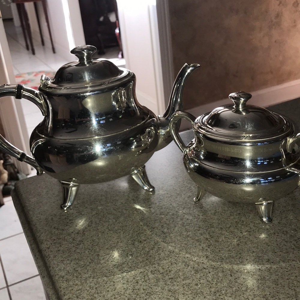 2 pc vintage silver coffee pot with sugar bowl